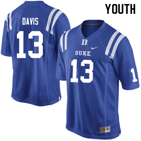 Youth #13 Tony Davis Duke Blue Devils College Football Jerseys Sale-Blue - Click Image to Close